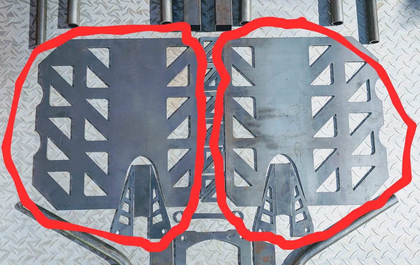 Rzr susp. conversion fwd. trailing arm brackets and floor plates